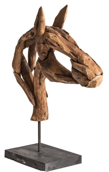 Petite sculpture cheval bois naturel antique Chaher - Photo n°1