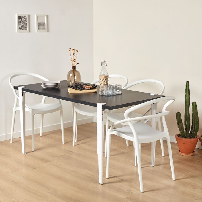 Petite table à manger bois anthracite et pieds acier blanc Bazika 150 cm - Photo n°2