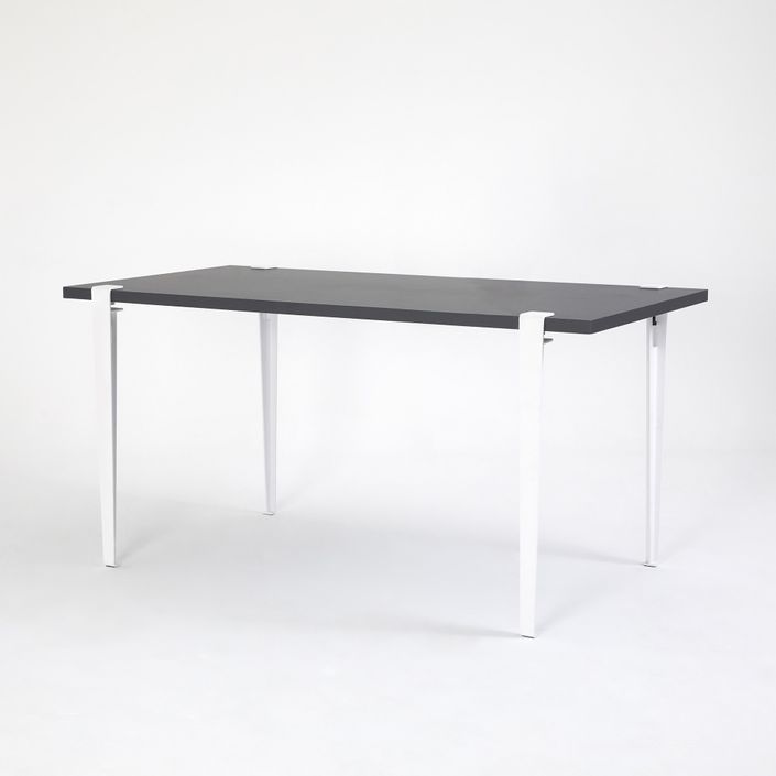 Petite table à manger bois anthracite et pieds acier blanc Bazika 150 cm - Photo n°3