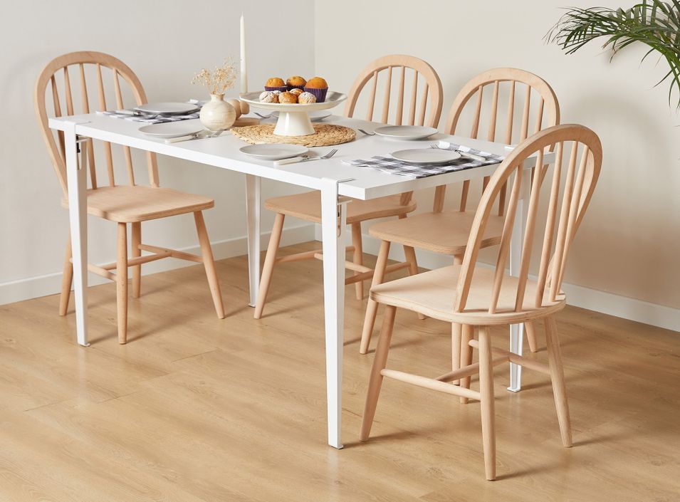 Petite table à manger bois blanc et pieds acier blanc Bazika 150 cm - Photo n°2