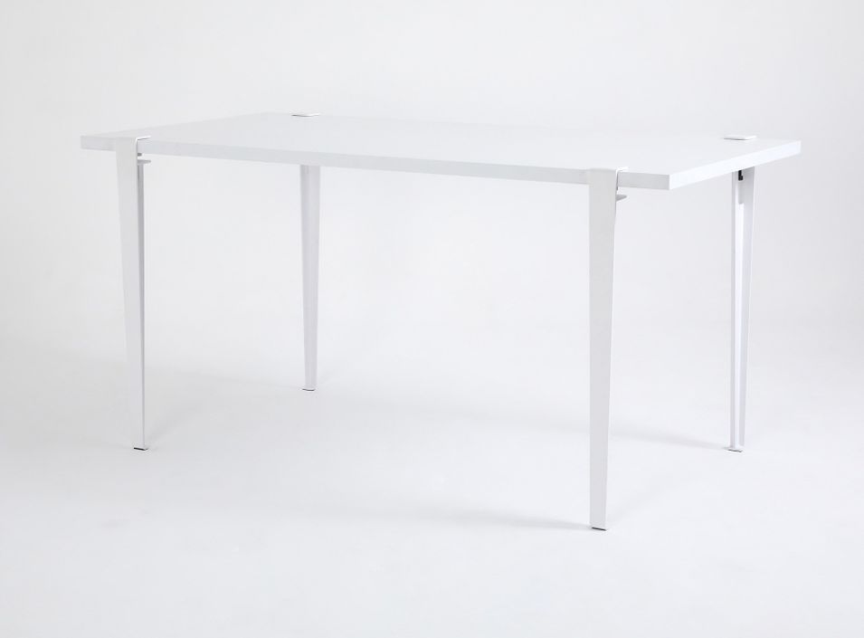 Petite table à manger bois blanc et pieds acier blanc Bazika 150 cm - Photo n°3