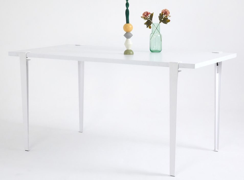 Petite table à manger bois blanc et pieds acier blanc Bazika 150 cm - Photo n°1