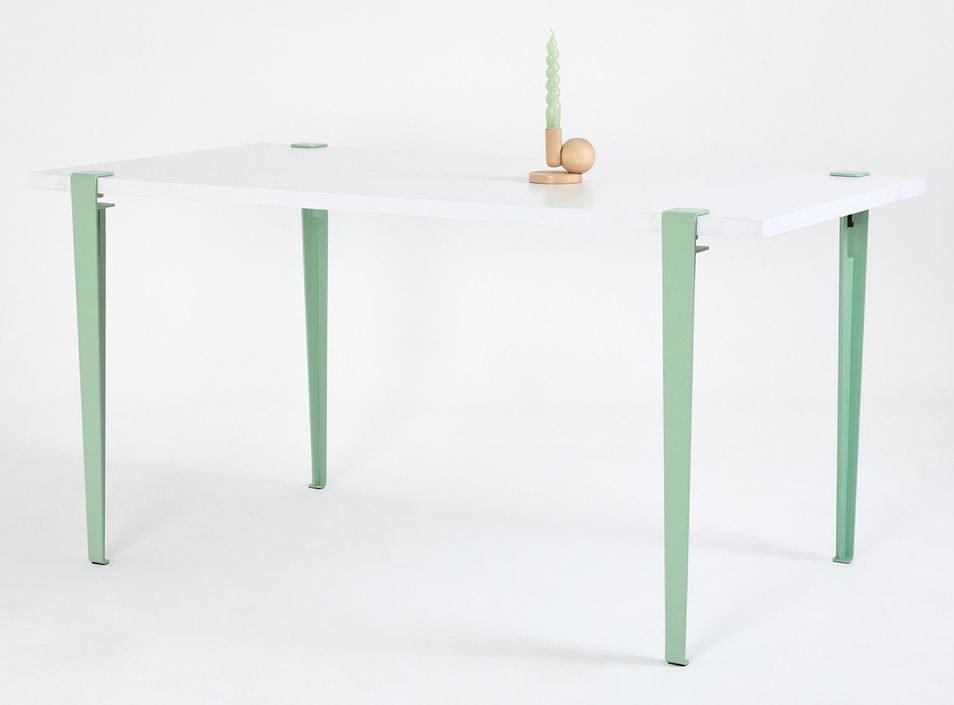 Petite table à manger bois blanc et pieds acier vert menthe Bazika 150 cm - Photo n°1