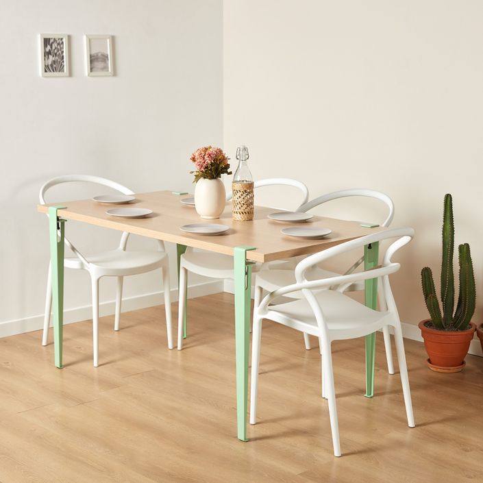 Petite table à manger bois clair et pieds acier vert menthe Bazika 150 cm - Photo n°2