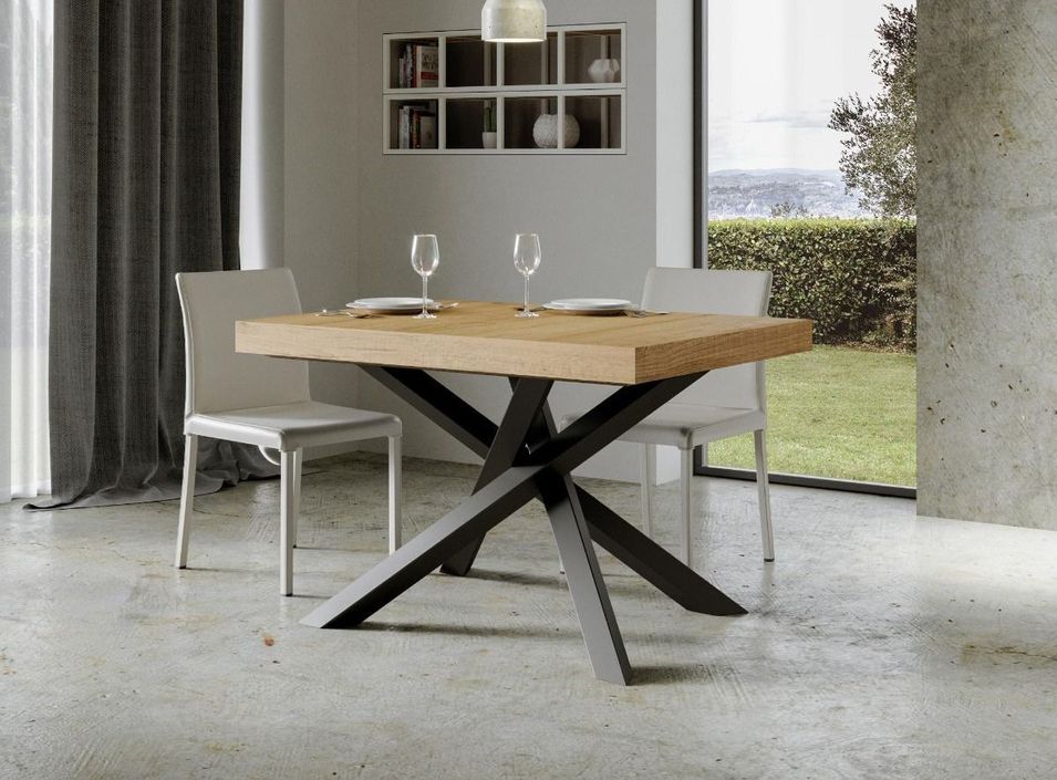 Petite table à manger design chêne clair et pieds entrelacés anthracite 130 cm Artemis - Photo n°3