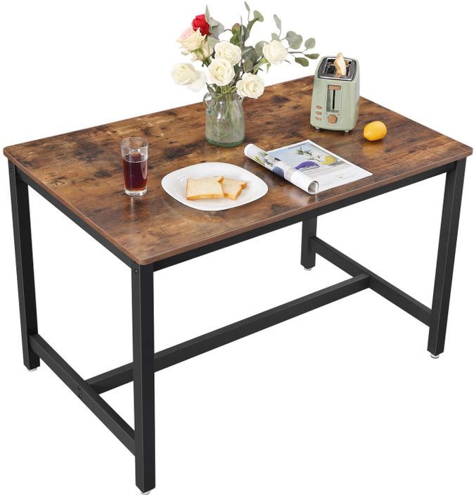 Petite table à manger industriel bois vintage et acier noir Kaza 120 cm - Photo n°5