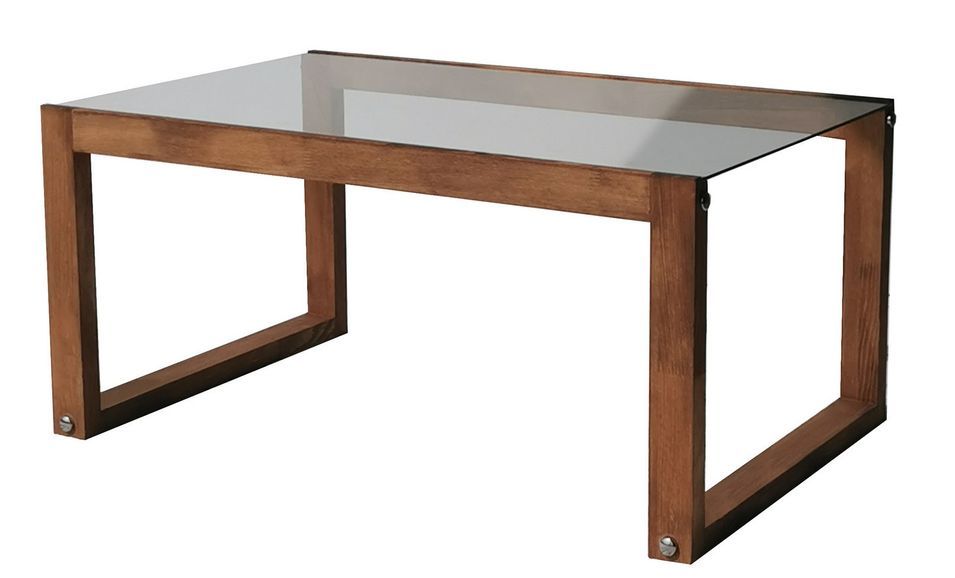 Petite table basse en bois massif marron et plateau en verre trempé Darone 85 cm - Photo n°1