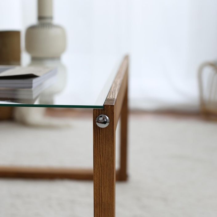 Petite table basse en bois massif marron et plateau en verre trempé Darone 85 cm - Photo n°4