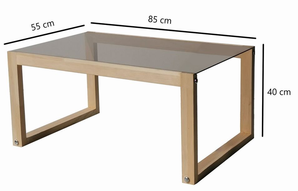Petite table basse en bois massif naturel et plateau en verre trempé Darone 85 cm - Photo n°7