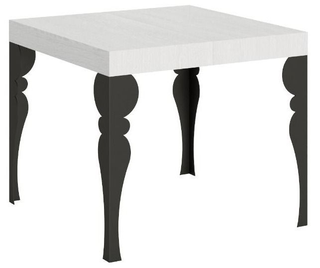 Petite table carrée 90/90 cm extensible 10 personnes 90 à 246 cm blanc et pieds gris foncé Kalane - Photo n°1