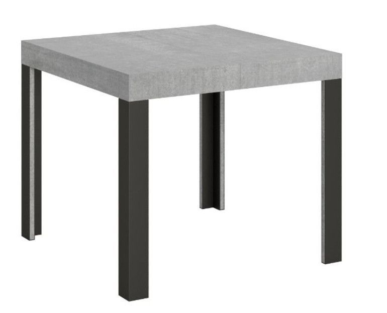 Petite table carrée 90/90 cm extensible 10 personnes 90 à 246 cm gris béton et pieds métal gris foncé Liva - Photo n°1
