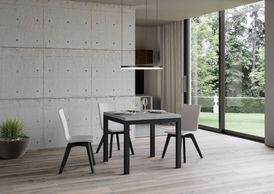 Petite table carrée 90/90 cm extensible 90 à 180 cm gris béton et cadre métal anthracite Diva - Photo n°4