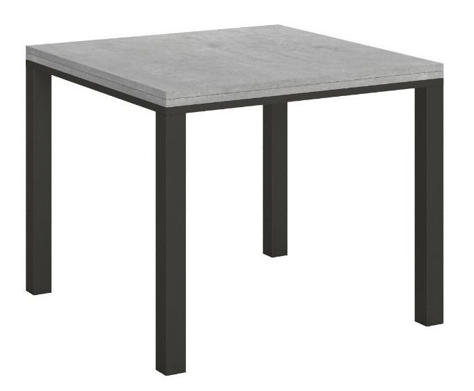 Petite table carrée 90/90 cm extensible 90 à 180 cm gris béton et cadre métal anthracite Diva - Photo n°1