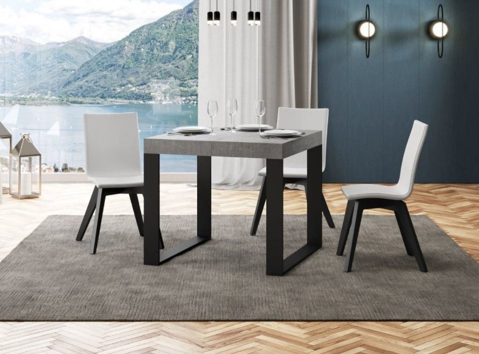 Petite table carrée extensible 90 à 246 cm gris béton et pieds métal anthracite Tiroz - Photo n°2