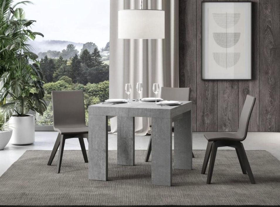 Petite table carrée extensible 90 à 246 cm gris ciment Ribo - Photo n°2