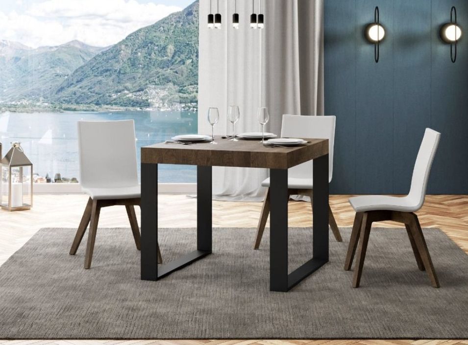 Petite table carrée extensible 90 à 246 cm marron et pieds métal anthracite Tiroz - Photo n°4