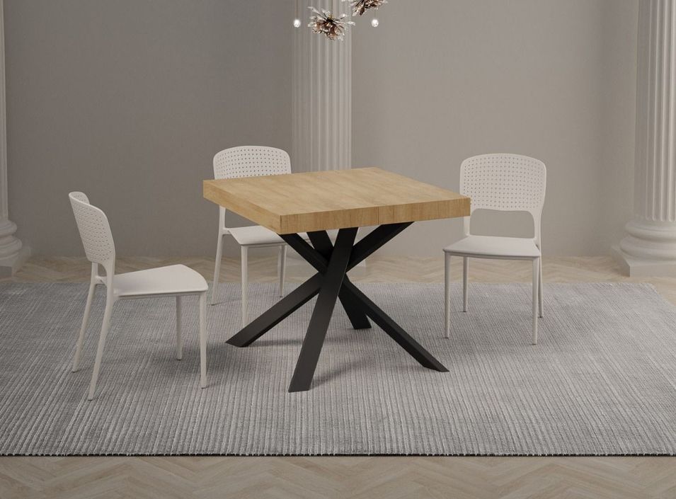 Petite table carrée extensible 90x90/194 cm pieds acier anthracite Karzy - Photo n°2