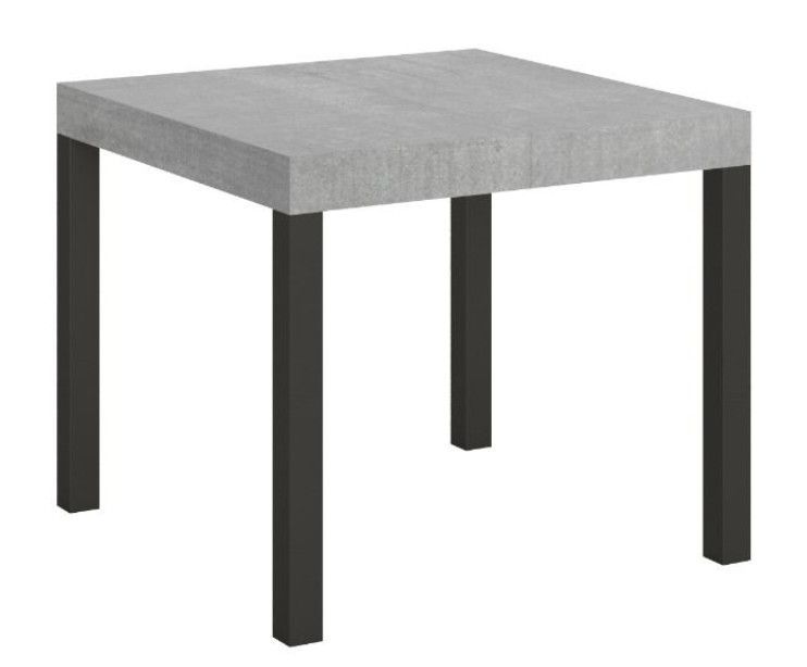Petite table carrée extensible 90x90/246 cm gris béton et métal anthracite Karry - Photo n°1