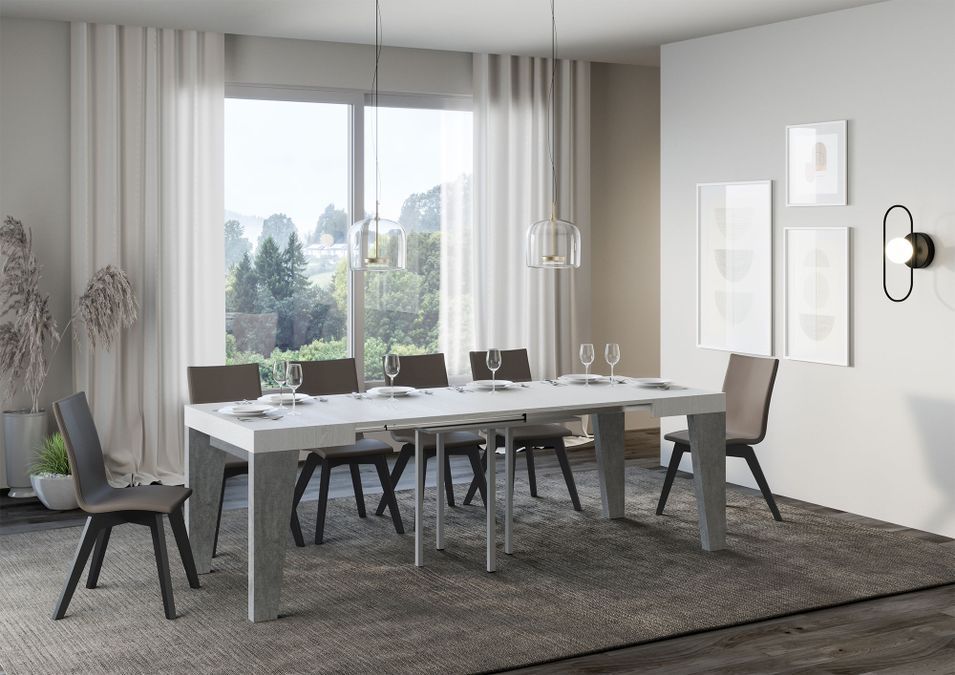 Petite table carrée extensible bois blanc et gris 90 à 246 cm Naxo - Photo n°3