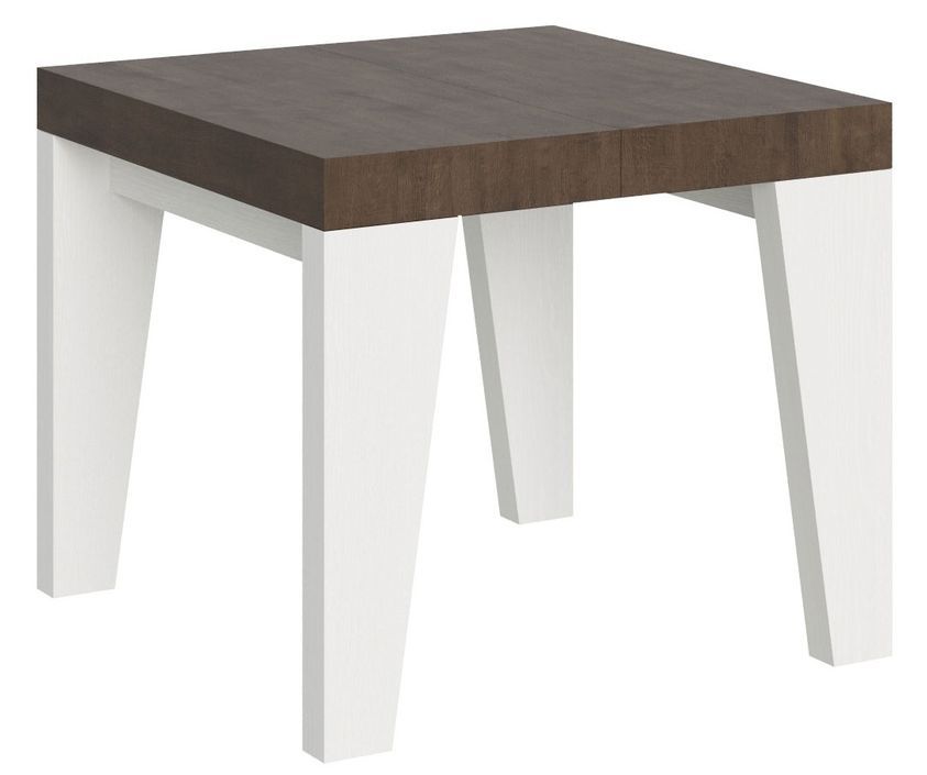 Petite table carrée extensible bois blanc et noyer 90 à 246 cm Nako - Photo n°1