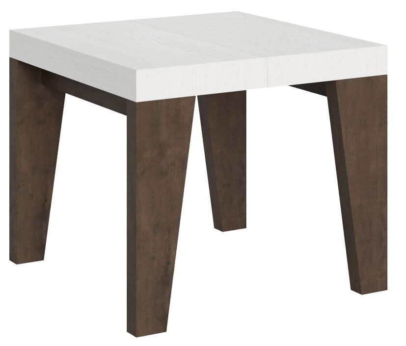 Petite table carrée extensible bois blanc et noyer 90 à 246 cm Naxo - Photo n°1