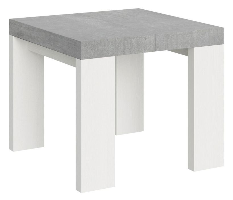 Petite table carrée extensible bois gris béton et blanc 90 à 246 cm Ribo - Photo n°1