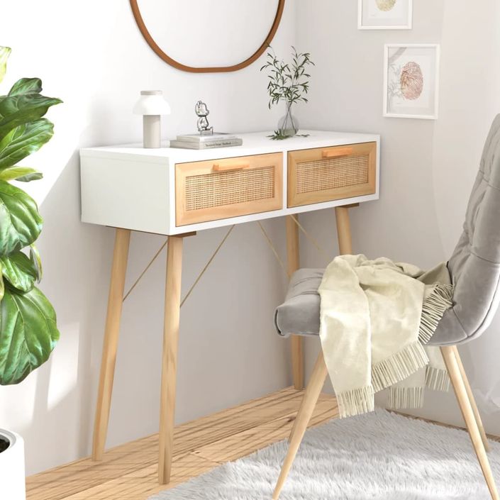 Petite table console en bois 2 tiroirs en Rotin naturel 80 cm - Modèle Kaliga - Photo n°2