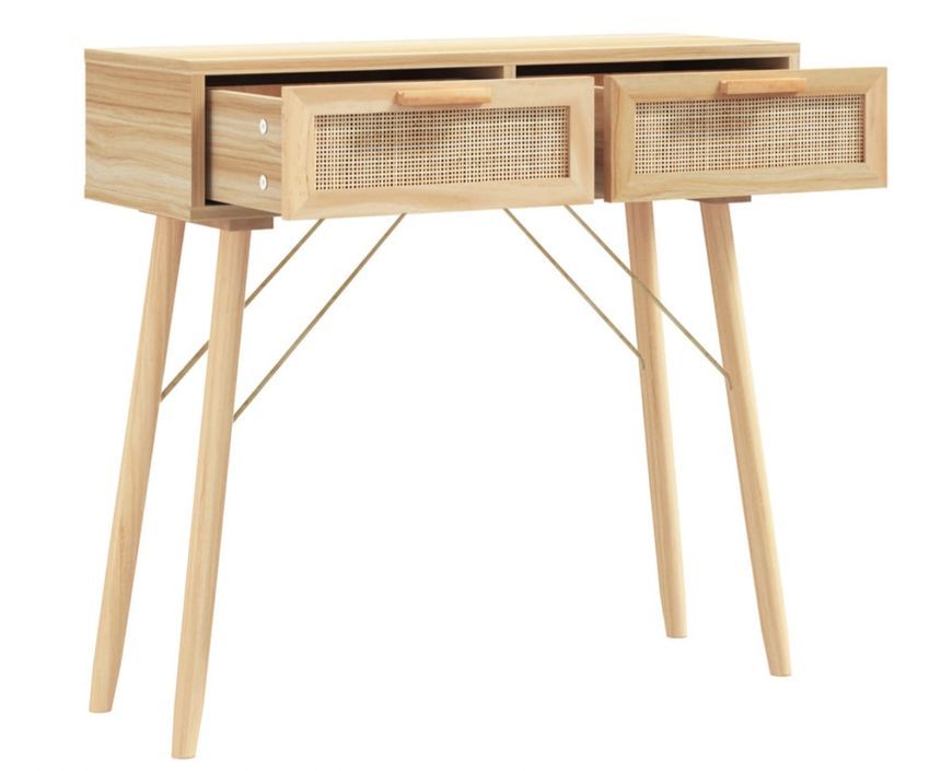 Petite table console en bois 2 tiroirs en Rotin naturel 80 cm - Modèle Kaliga - Photo n°9