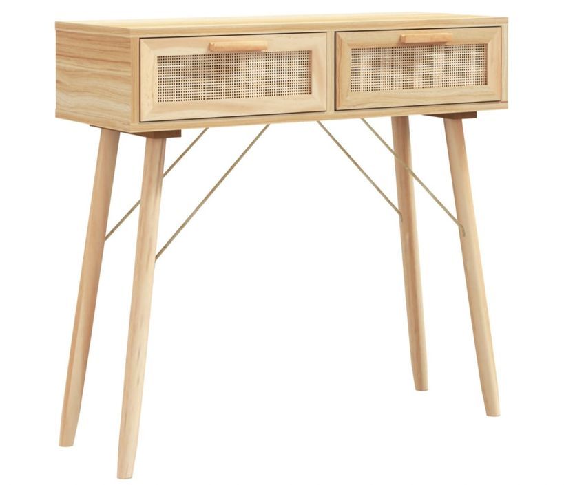 Petite table console en bois 2 tiroirs en Rotin naturel 80 cm - Modèle Kaliga - Photo n°10