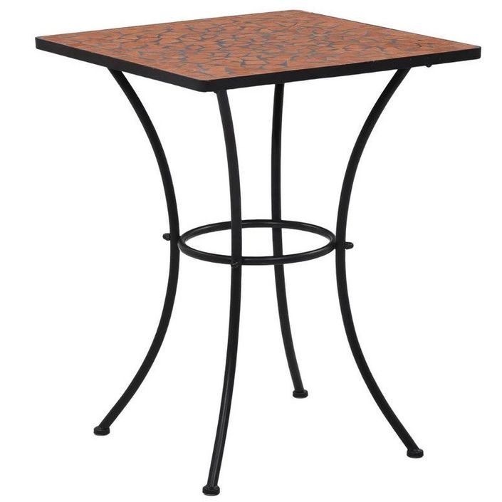 Petite table de jardin carrée céramique marron et métal noir Keani - Photo n°1