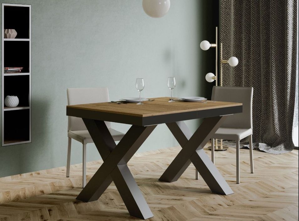 Petite table extensible 4 à 10 places L 120 à 224 cm bois clair et cadre métal gris foncé Tsara - Photo n°4