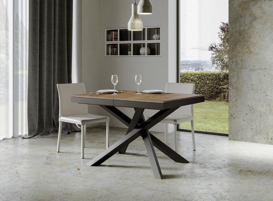 Petite table extensible bois foncé et cadre anthracite 120/224 cm Klass - Photo n°2