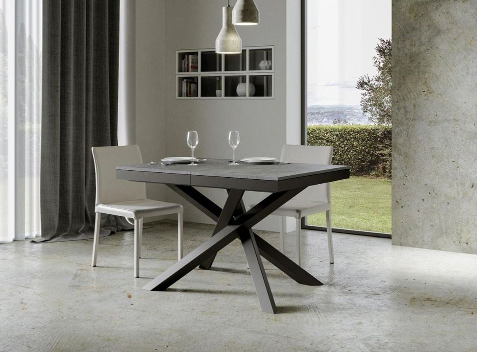 Petite table extensible gris béton et cadre anthracite 120/224 cm Klass - Photo n°2