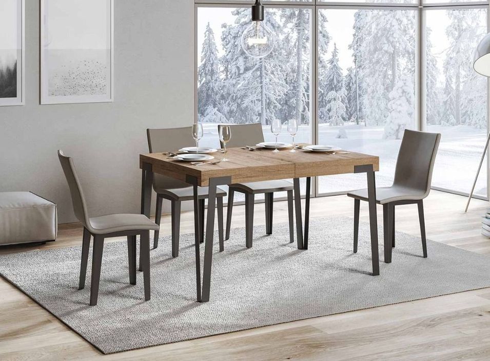 Petite table extensible rectangulaire bois clair et pieds métal anthracite L 130 à 234 cm Konta - Photo n°1