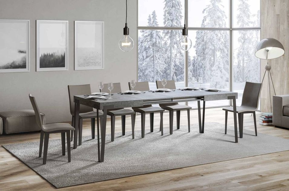 Petite table extensible rectangulaire bois gris béton et pieds métal anthracite L 130 à 234 cm Konta 2 - Photo n°2