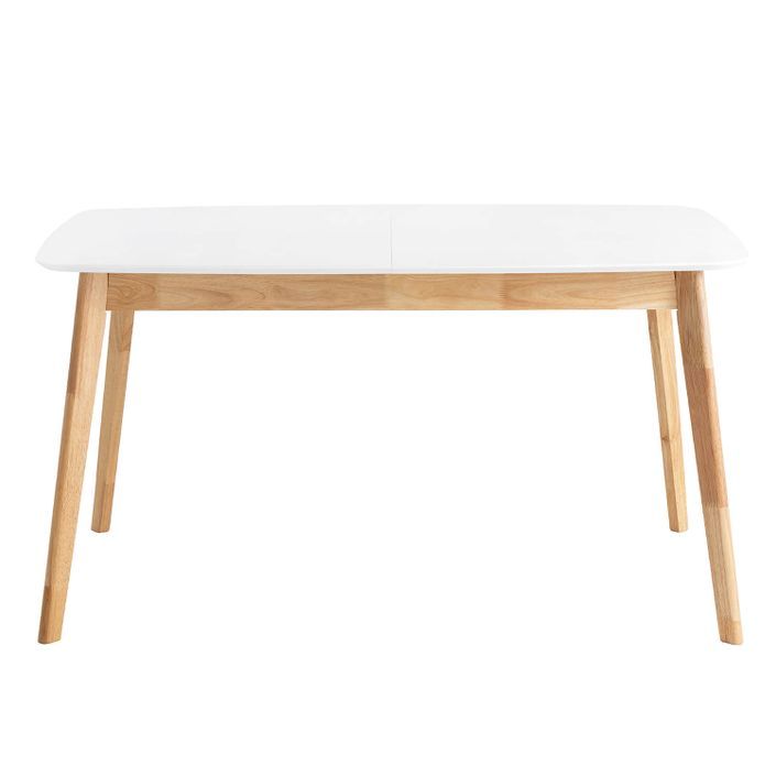 Petite table rectangulaire extensible blanc brillant et pieds naturel Askin 120 à 150 cm - Photo n°4