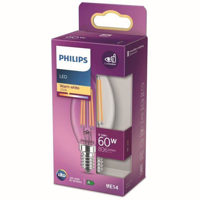 Philips ampoule LED Equivalent 60W E14 Blanc chaud Non dimmable, Verre - Photo n°1