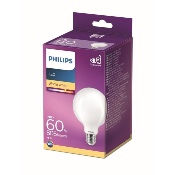 Philips ampoule LED Equivalent 60W E27 Blanc chaud non dimmable, verre - Photo n°1