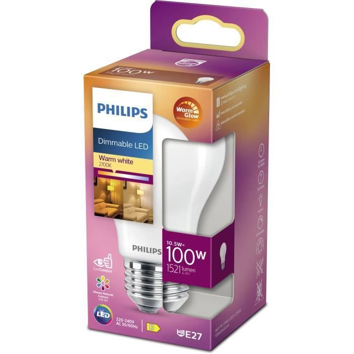 PHILIPS Ampoule LED Standard E27 - 100W Blanc Chaud Dépolie Verre Compatible Variateur - Verre - Photo n°1