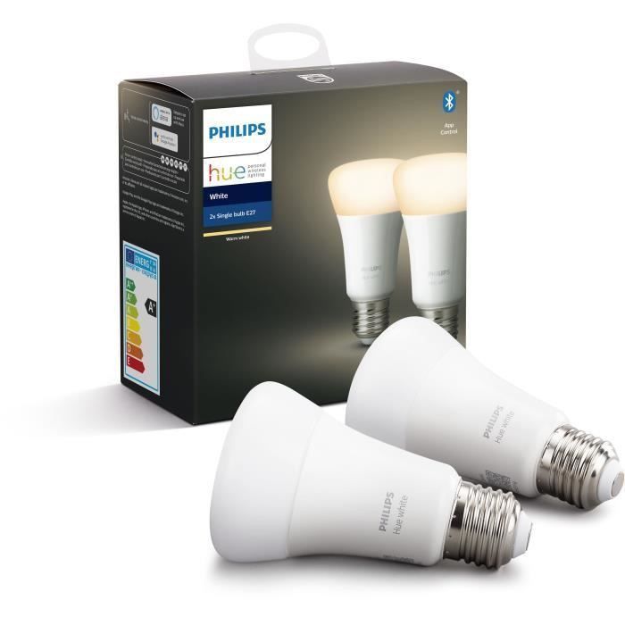 PHILIPS HUE Pack de 2 ampoules White - 9,5 W - E27 - Bluetooth 2 - Photo n°1