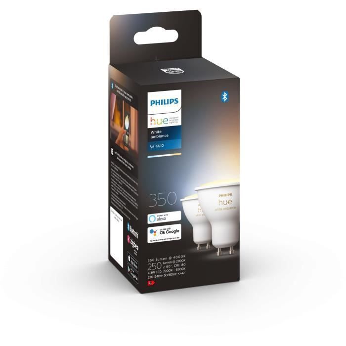 PHILIPS Hue White Ambiance Ampoules LED connectées GU10 Compatible Bluetooth - Pack de 2 - Photo n°1