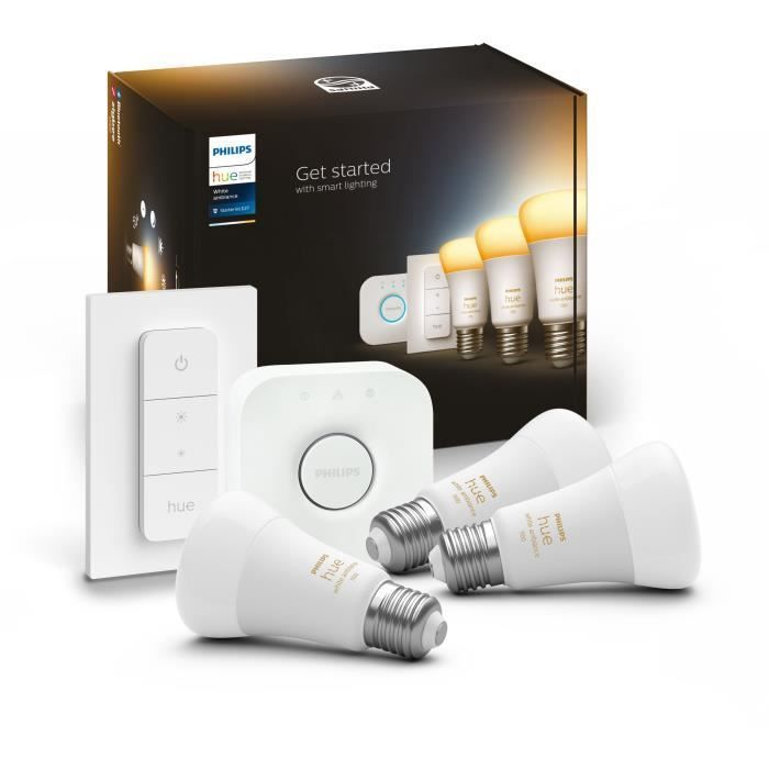 PHILIPS Hue White Ambiance Kit de démarrage ampoule LED connectée - E27 x3 et télécommande Hue - Photo n°1