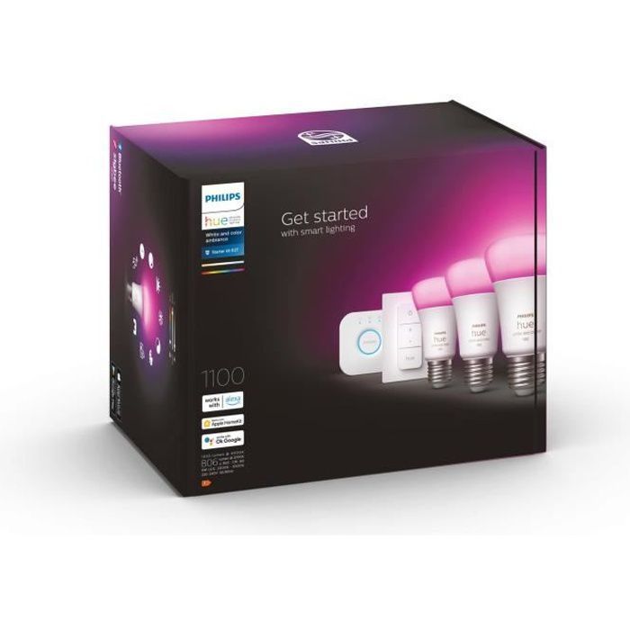 PHILIPS Hue White & Color Ambiance - Kit de démarrage E27 x3 et télécommande Hue - Photo n°1