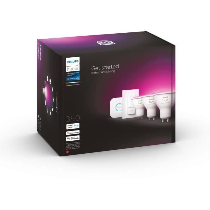 PHILIPS White & Color Ambiance Kit de démarrage ampoule LED connectée GU10 - Pack de 3 - Photo n°1