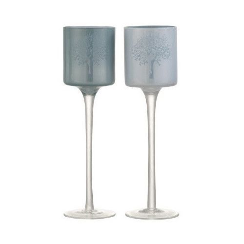 Photophores verre blanc et bleu Marino H 25 cm - Lot de 2 - Photo n°1