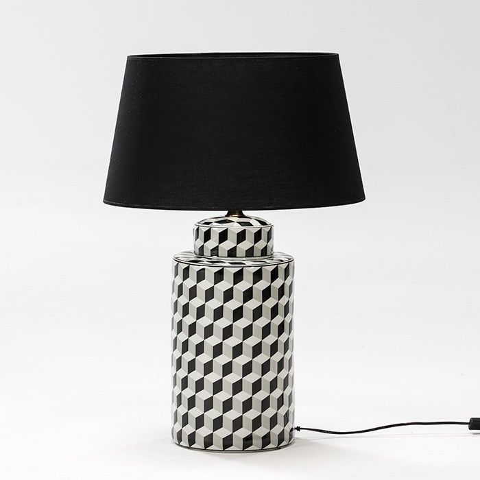 Pied de lampe en céramique motifs blancs et noirs Charlie H 51 cm - Photo n°1
