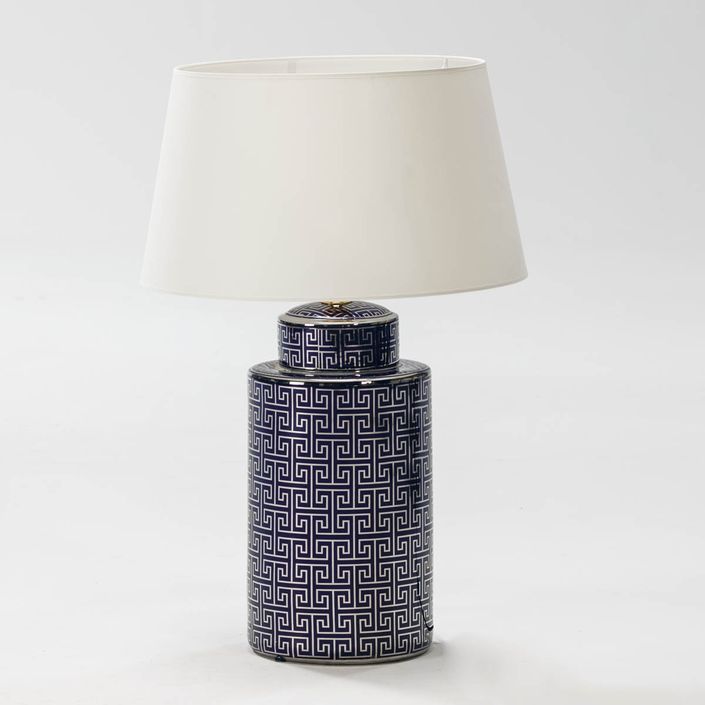 Pied de lampe en céramique motifs bleus et argents Charlie H 51 cm - Photo n°1