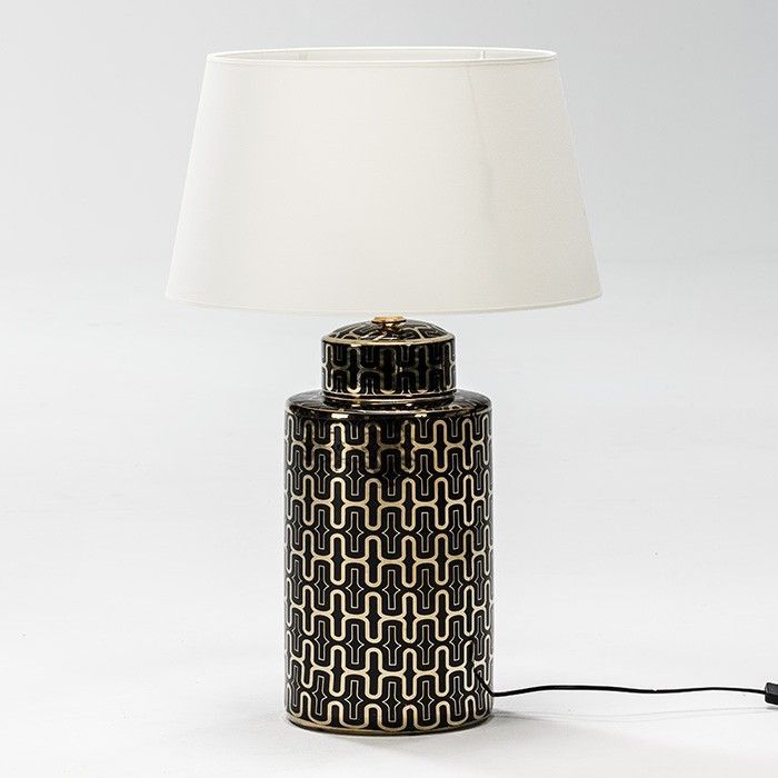 Pied de lampe en céramique motifs noirs et dorés Charlie H 51 cm - Photo n°1