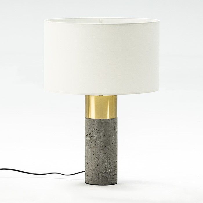 Pied de lampe métal doré et ciment gris Koétie H 38 cm - Photo n°1
