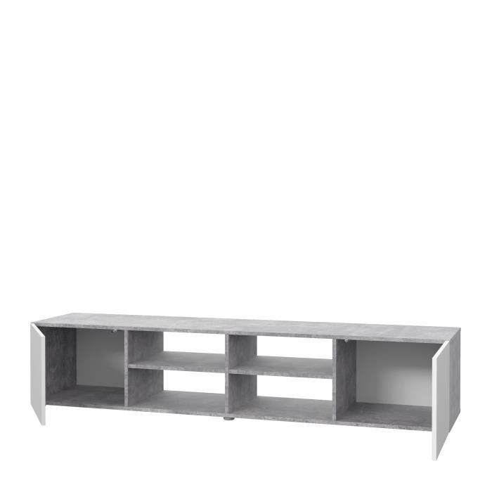 PILVI Meuble TV - Blanc et béton gris clair - L 185 x P 42 x H 31 cm - Photo n°4